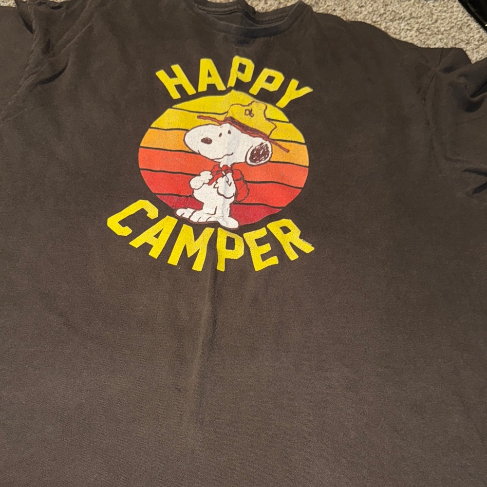 Vintage unbranded Snoopy/Peanuts Happy Camper brown T-shirt - 2X - GUC